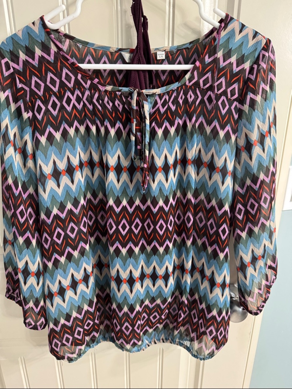 Women's Purple Multi-Color Geometric Peasant Blouse, with Camisole